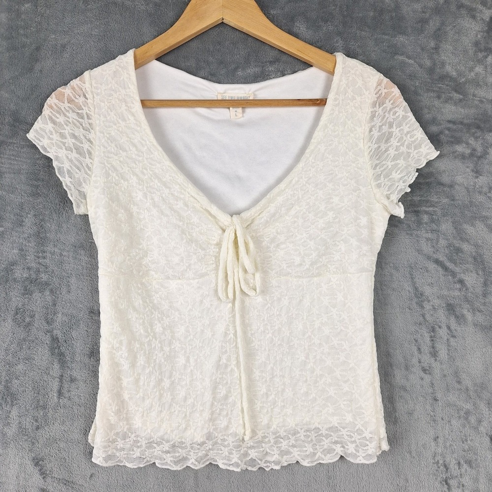 Womens‎ Top Large Babydoll Y2K Floral Lace Boho Fairy Coquette Ren Fair Romantic
